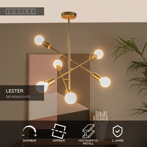 Lucide LESTER - Deckenleuchte - 6xE27 - Mattes Gold / Messing - USP